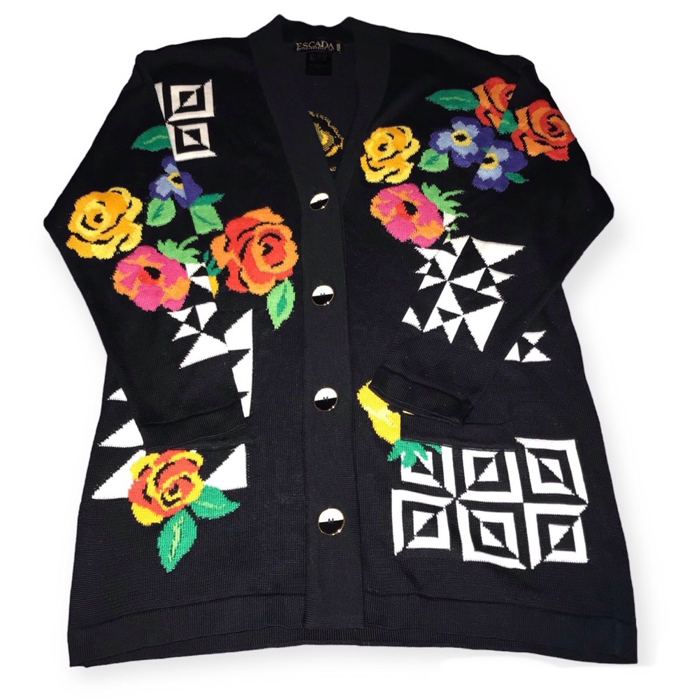 Vintage Escada black and white floral sweater